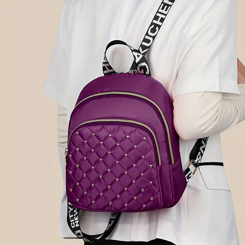 Casual Nylon Backpack with Rhinestone