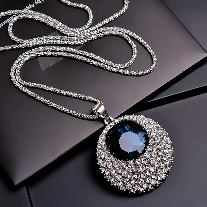 Elegant Crystal Round Sweater Chain