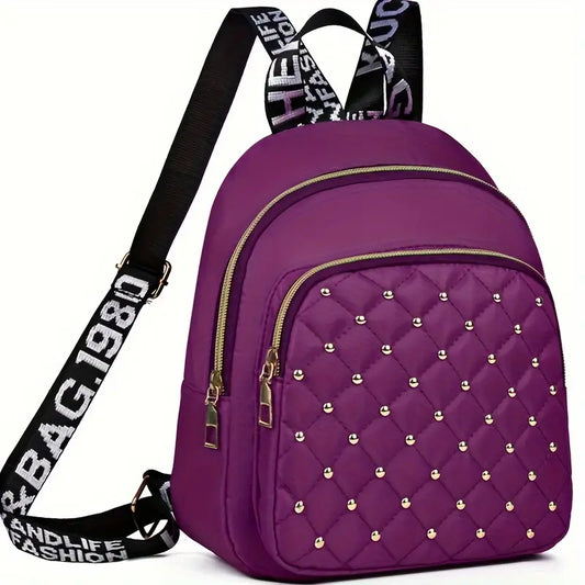 Casual Nylon Backpack with Rhinestone