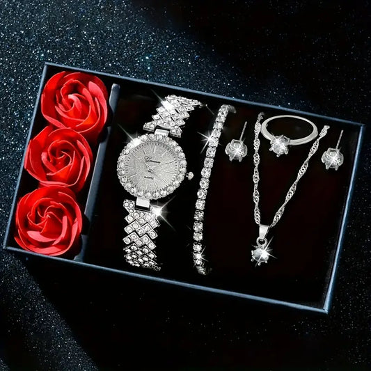 Women's Bracelet Watch and Jewelry, 6pcs Set