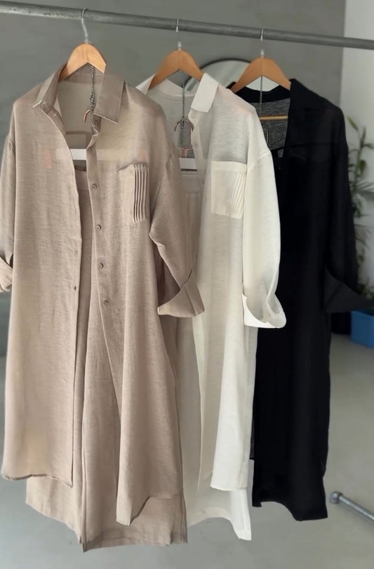 Women's Rich Linen Long Shirt & Plazo Set