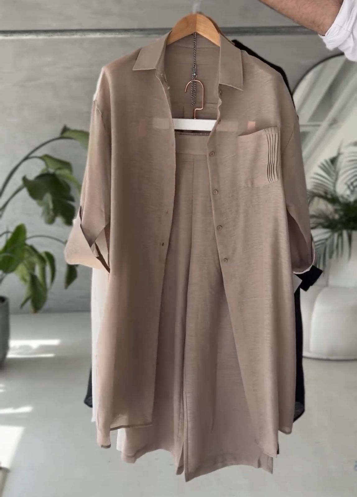 Women's Rich Linen Long Shirt & Plazo Set