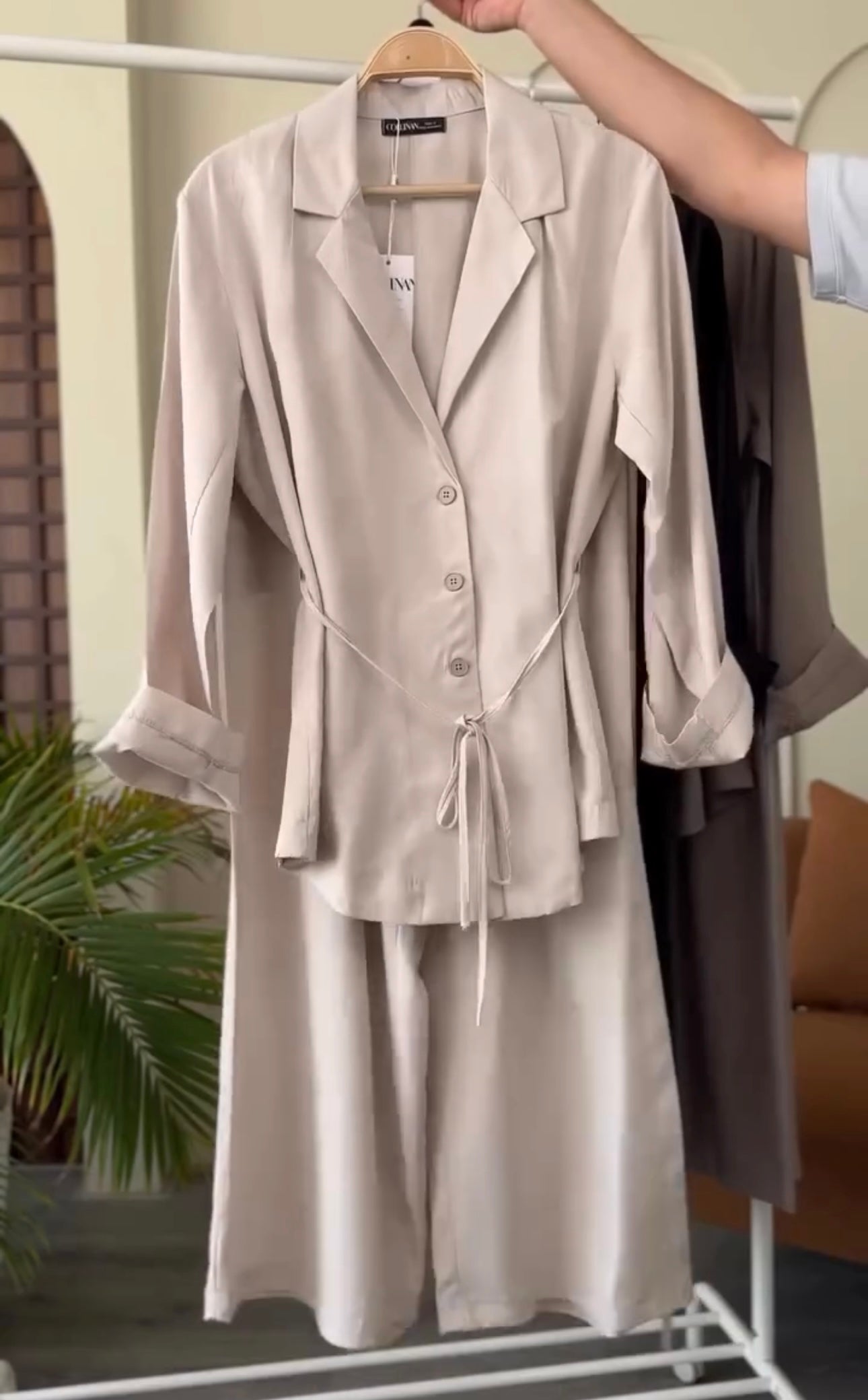 Women Coat Collar Shirt & Trouser Set
