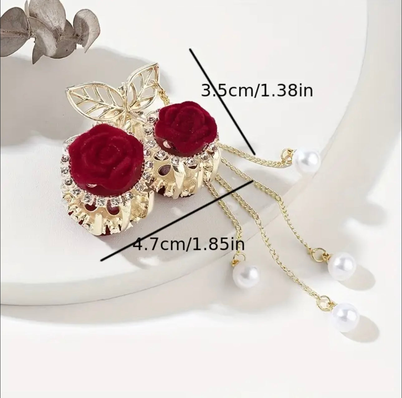 Red Flocking Rose Flower Hair Clip