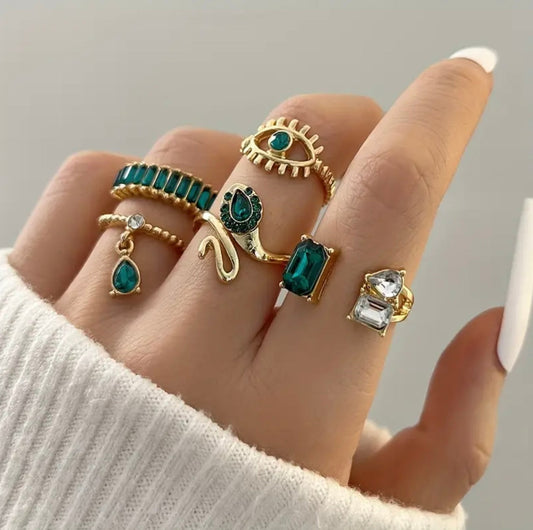 5 Pcs Stackable Finger Ring Set Inlaid Shiny Rhinestones