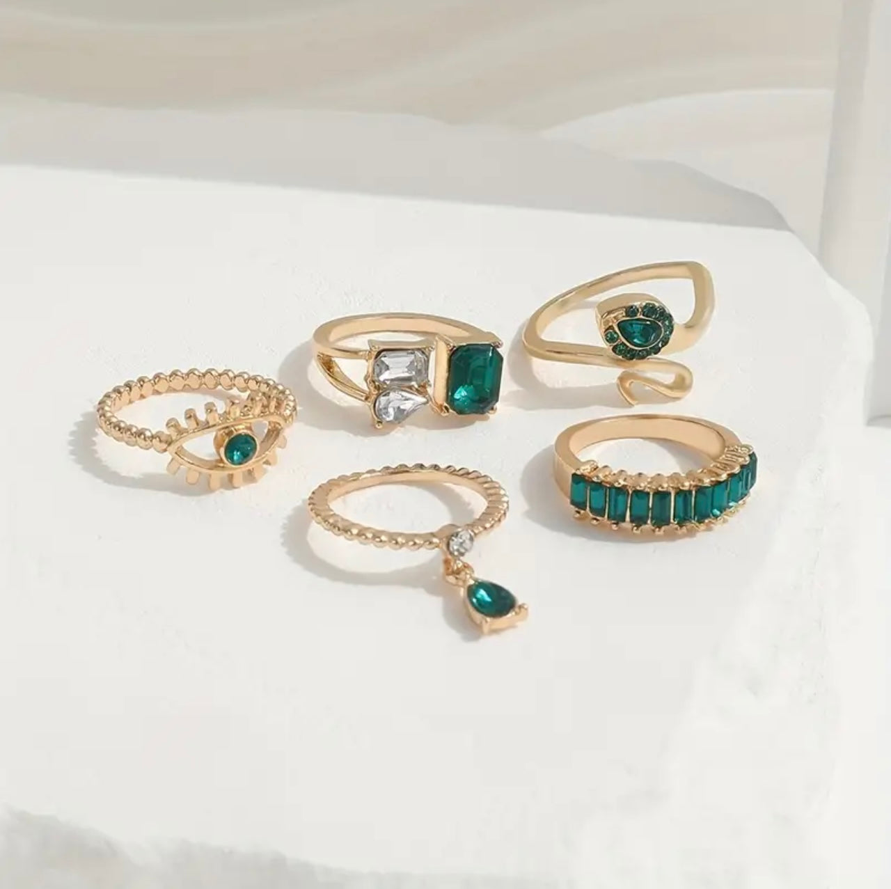 5 Pcs Stackable Finger Ring Set Inlaid Shiny Rhinestones