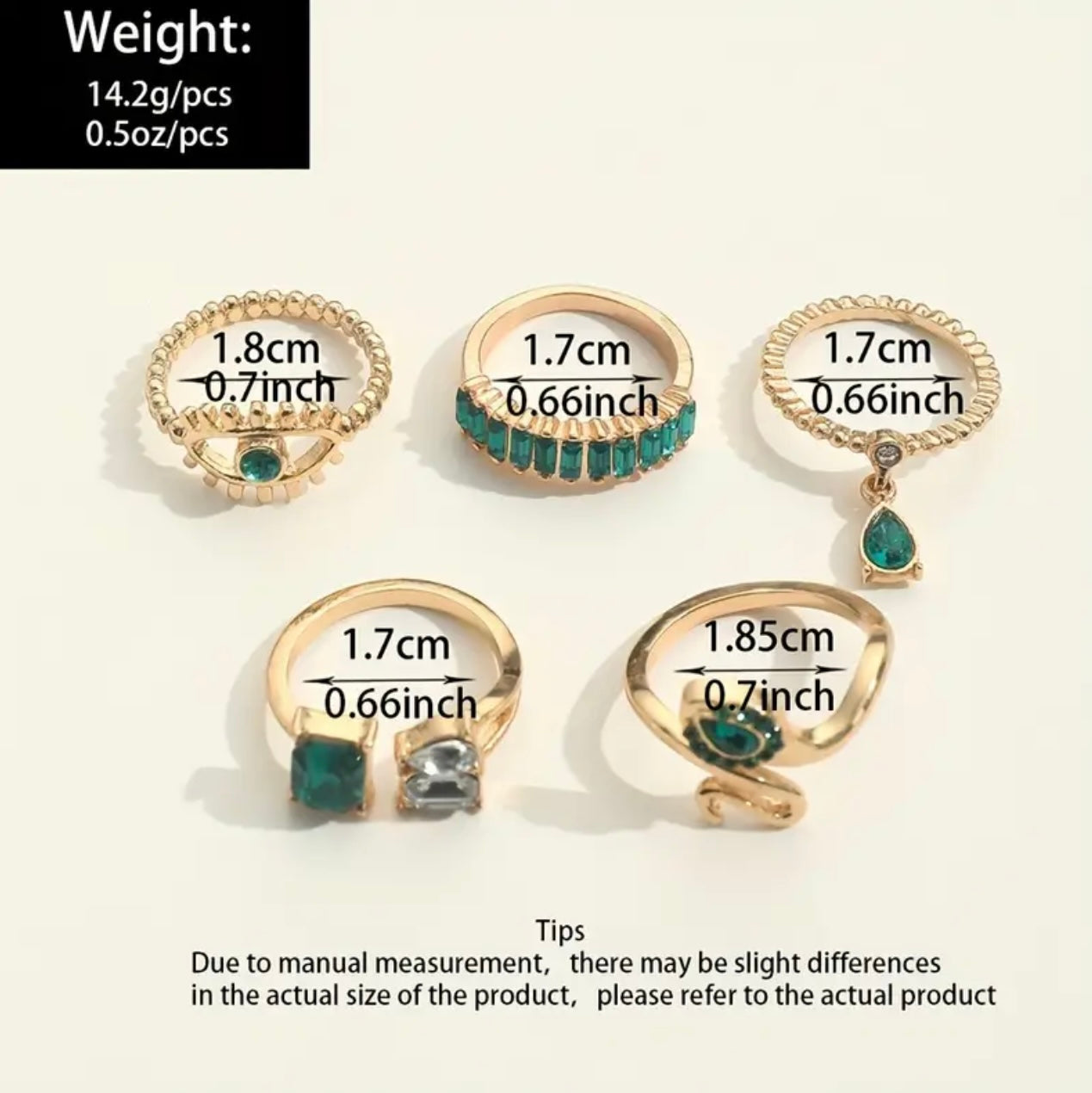 5 Pcs Stackable Finger Ring Set Inlaid Shiny Rhinestones