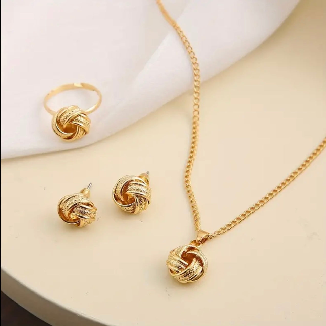 4pcs Ear Studs + Necklace + Ring Boho Style Jewelry Set Braided Spherical Pendant