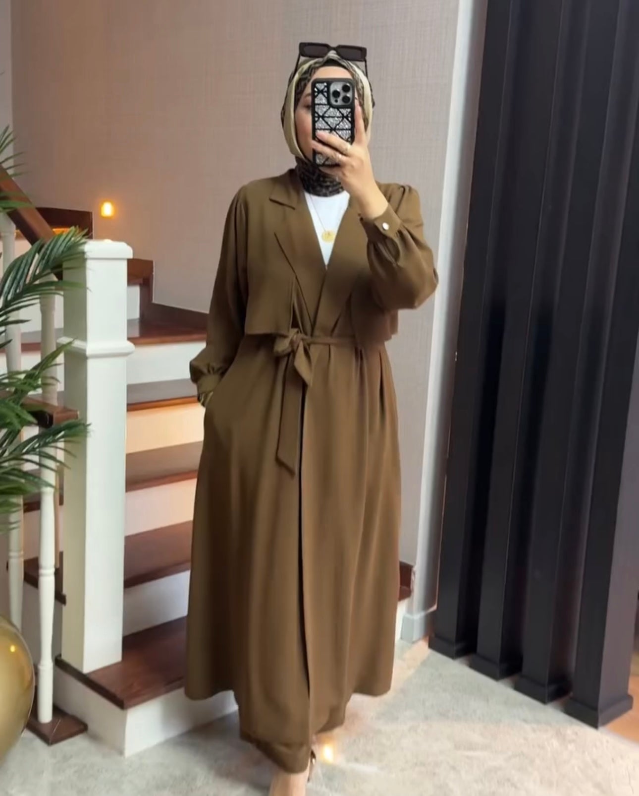 Women's Coat Style Long Shirt & Trouser Set