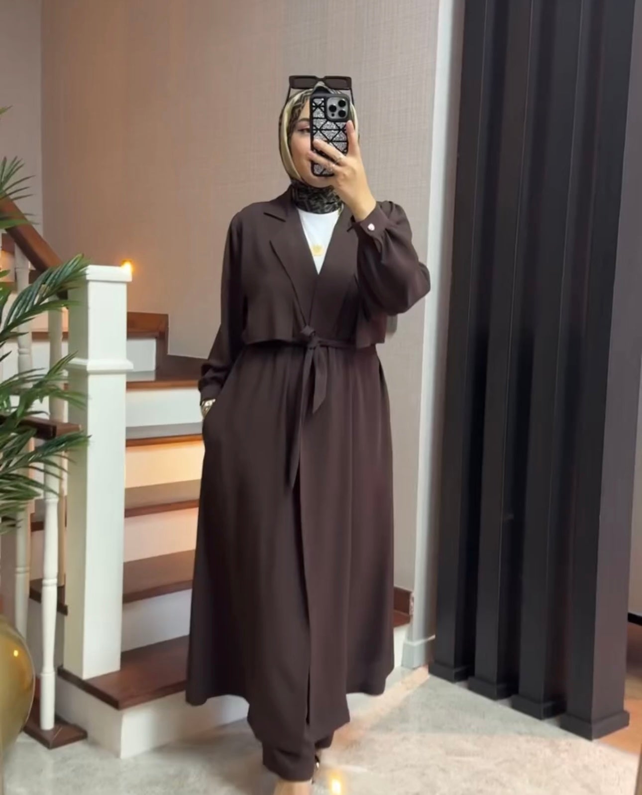 Women's Coat Style Long Shirt & Trouser Set