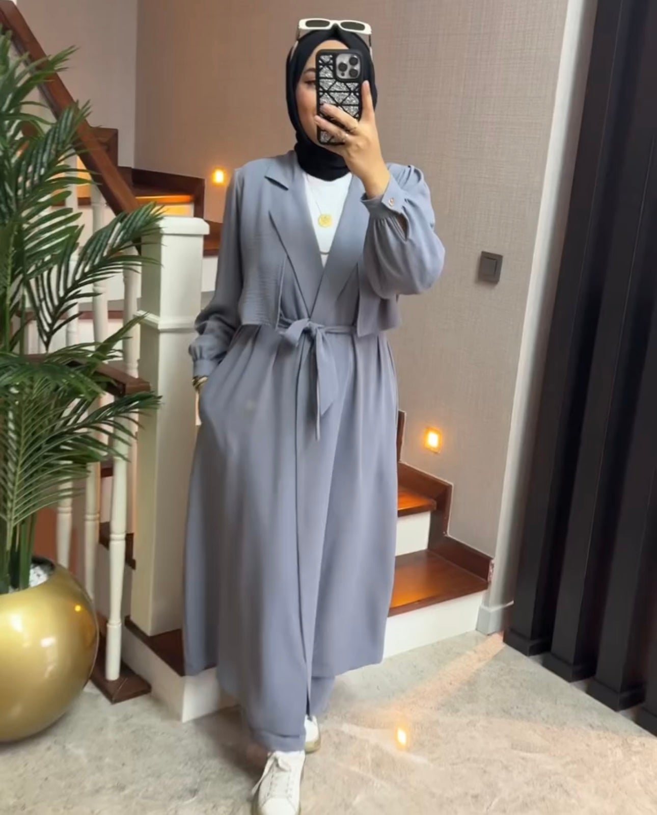 Women's Coat Style Long Shirt & Trouser Set