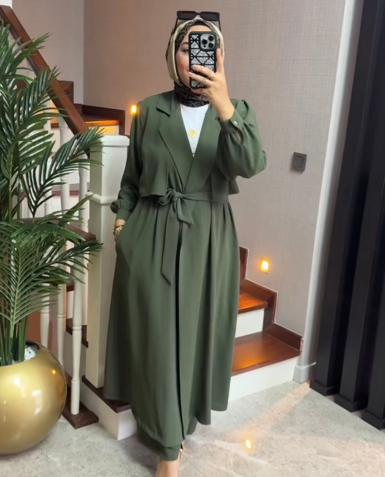 Women's Coat Style Long Shirt & Trouser Set