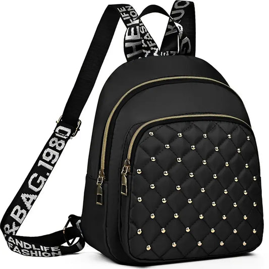 Casual Nylon Backpack with Rhinestone Embellishments