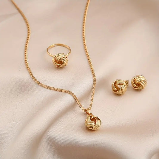 Vintage Knot Design Women Jewellery Include: Hand Ring, Ear Rings and Necklace (Zinc Alloy)