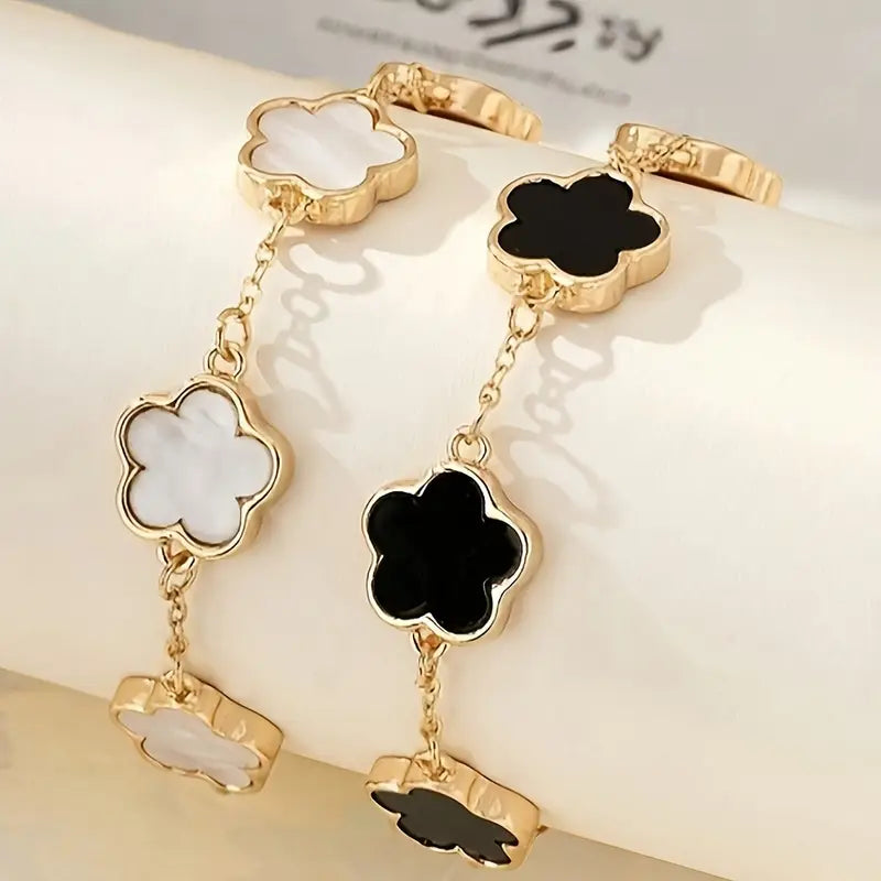 2pcs Elegant Simple Zinc Alloy Clover Bracelet Set for Women