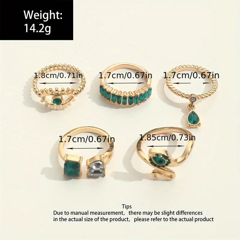 5pcs New Joint Ring Personalized Retro Imitation Gemstone