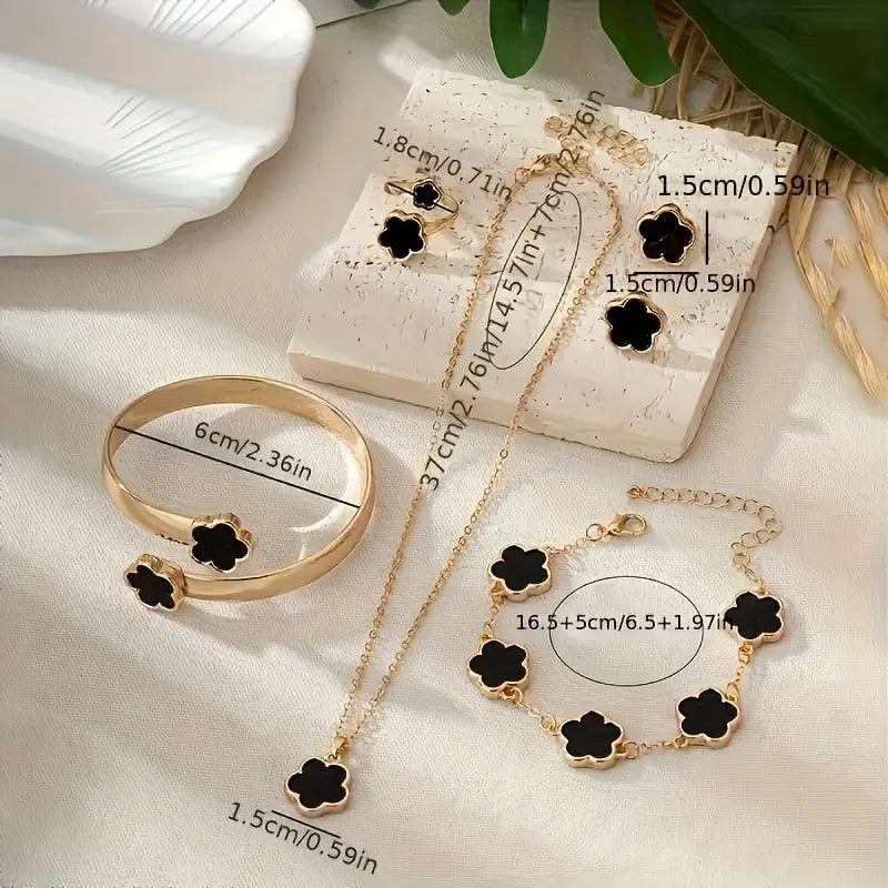 7pcs Set of Women's Starry Sky Quartz Watch and Lucky Flower Jewelry Set